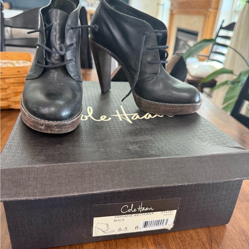 Cole Haan Black Leather Heeled Ankle Boots